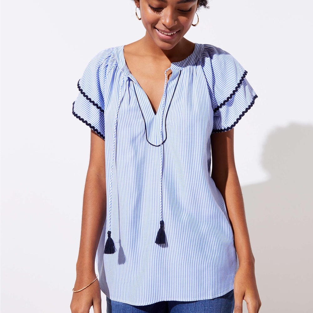 LOFT striped top with tassels and trim detailing